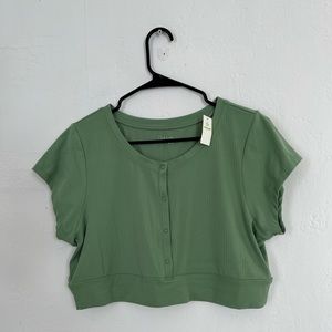 OFFLINE By Aerie Real Me T-shirt Cropped Henley Neck Green Size XL